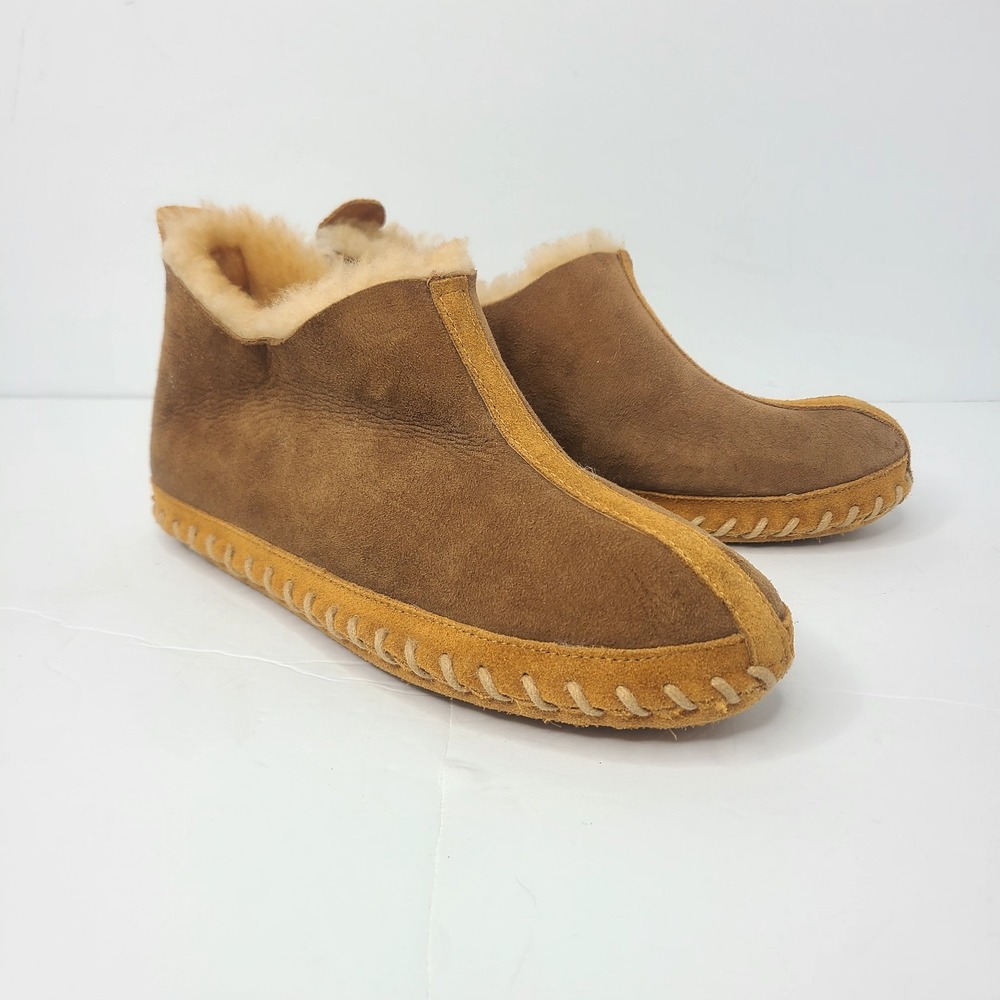 LL Bean Wicked Good Slippers Womens 9 M Brown Suede Shearling Bootie Mocs Cozy